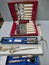 Box Including Various Cake Knives, Fish Knives & Forks In Case Etc