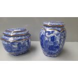 2 Blue & White Rington's Lidded Jars