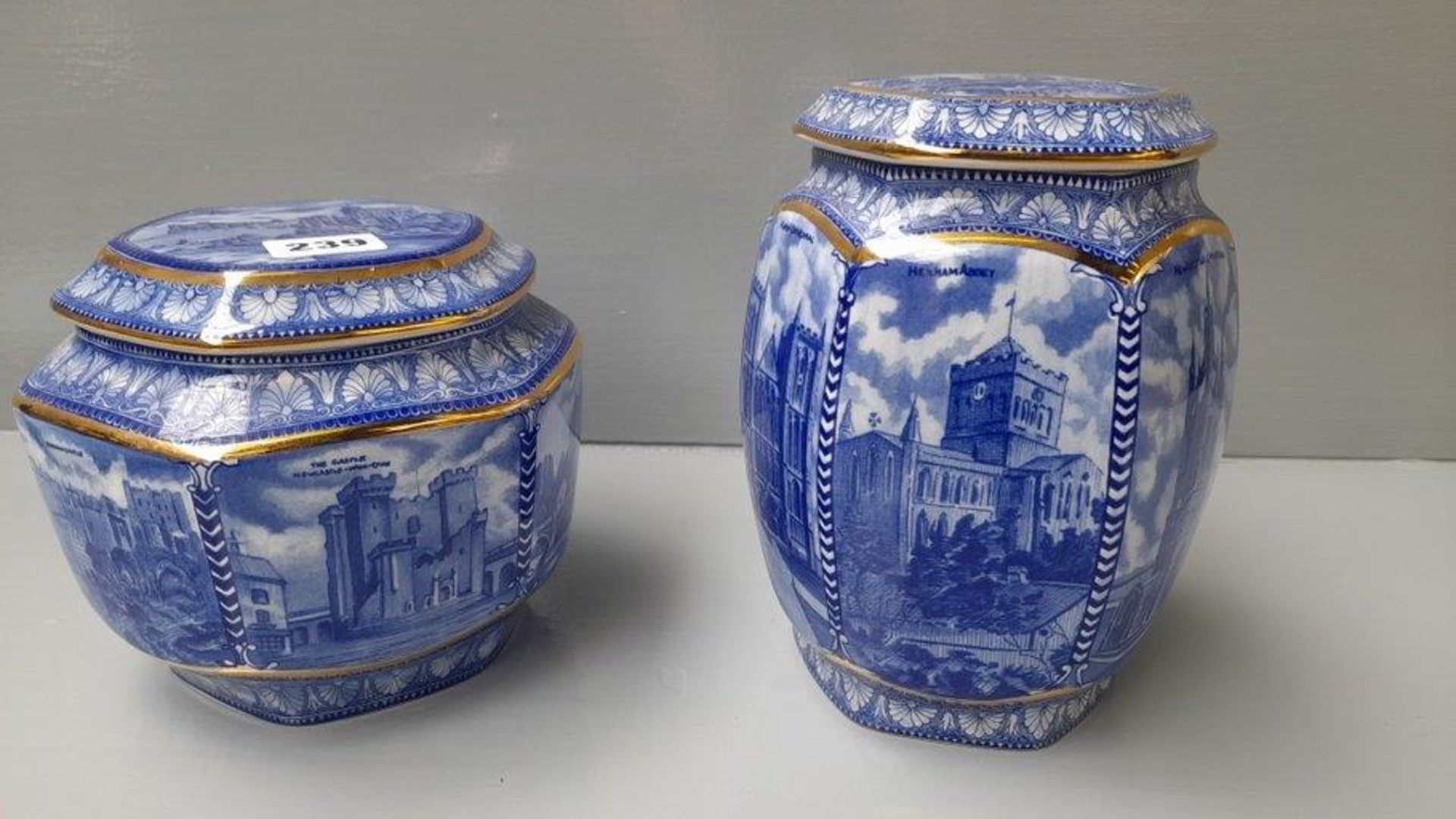 2 Blue & White Rington's Lidded Jars