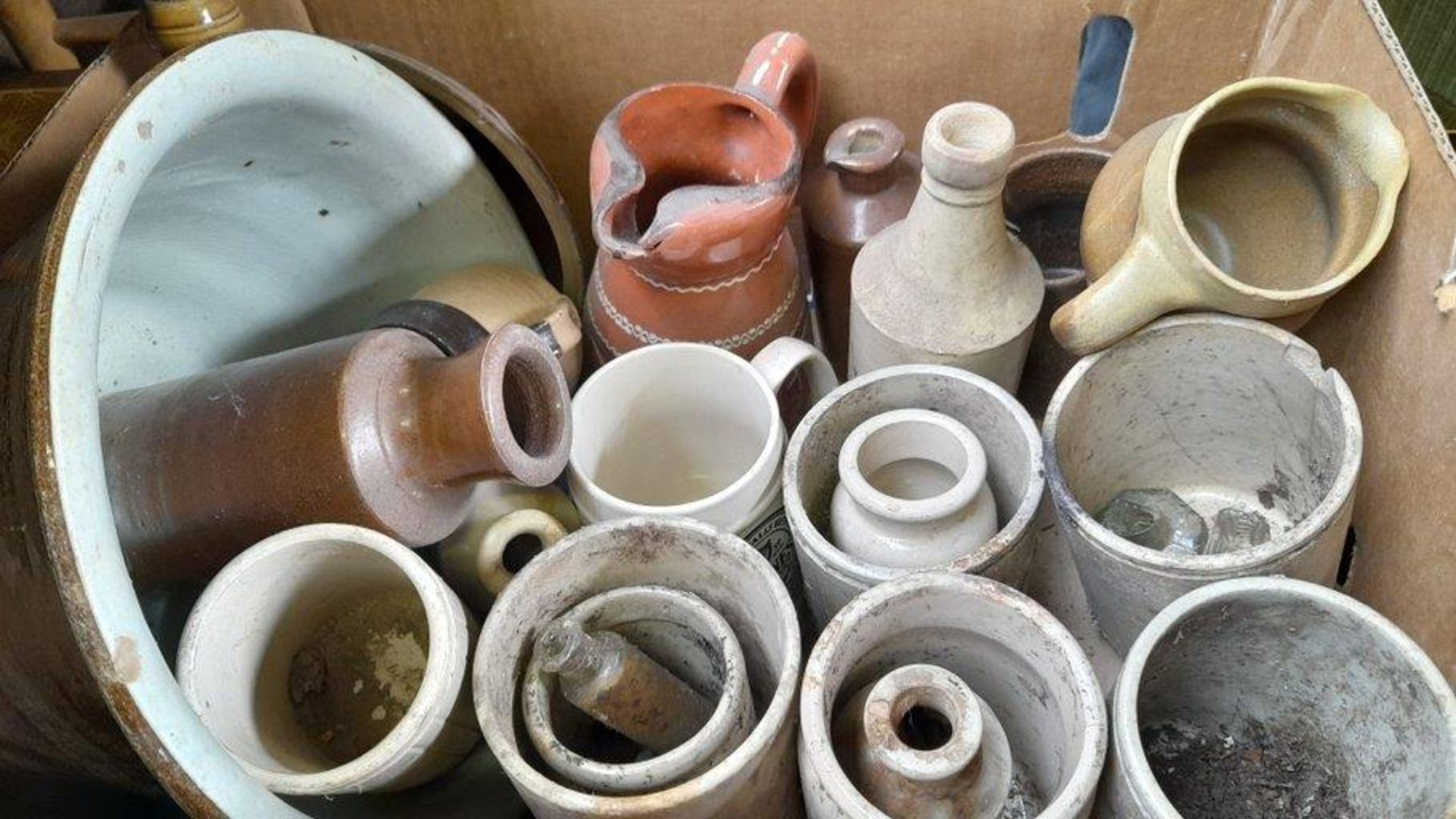 Box Including Ware Jars, Jugs Etc