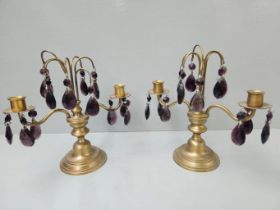 A Pair Of Brass Droplet Candelabras