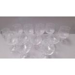 6 Green Stemmed Wine Glasses, Brandy Glasses, Whisky Tumblers Etc