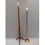 Brass Standard Lamp & Mahogany Standard Lamp