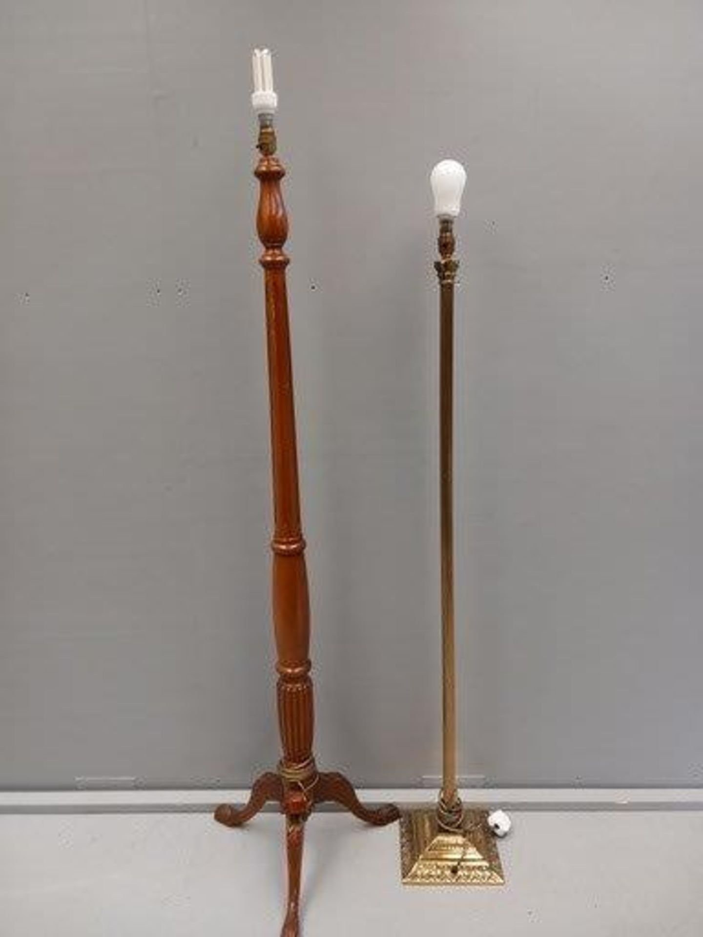 Brass Standard Lamp & Mahogany Standard Lamp