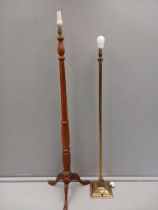 Brass Standard Lamp & Mahogany Standard Lamp