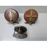 Brass Fishing Reel & 2 Wooden Fishing Reels