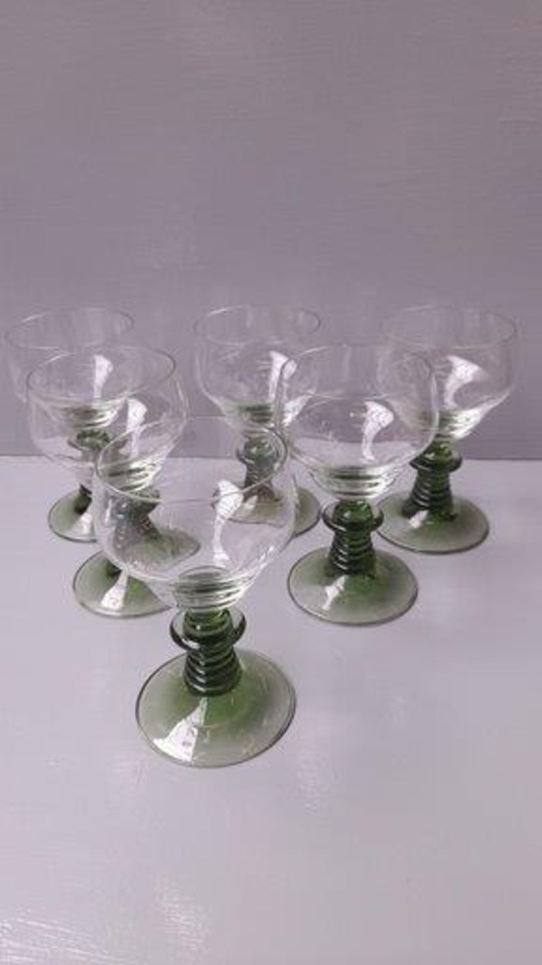 6 Green Stemmed Wine Glasses, Brandy Glasses, Whisky Tumblers Etc - Image 3 of 3