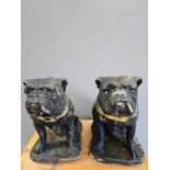 Pair Of Stoneware Bulldog Statues H44cm