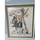 2 Needlework Sporting Pictures In Green & Cream Frames