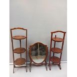 Mahogany Swing Mirror, Mahogany 3 Tier Cake Stand & Oak 3 Tier Cake Stand