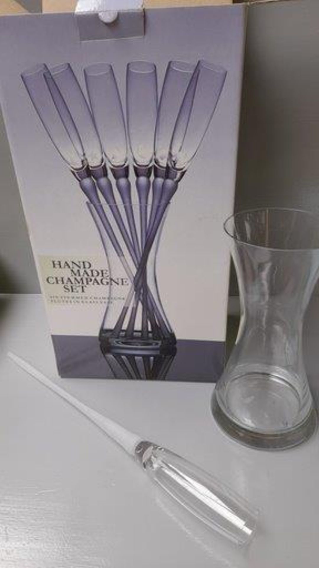 Hand Made Champagne Set In Box Including 6 Stemmed Champagne Flutes In Glass Vase - Image 2 of 2