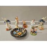 Box Including 2 Royal Albert Beatrix Potter Figures, Bunnykins Christening Plate Etc