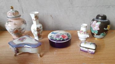 Box Including Assorted Dressing Table Pieces, Powder Bowl, Vases Etc