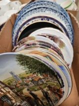 Box Including 3 Large Blue & White Delft Wall Plates, Imari Plate & A Quantity Of Collector's Plates