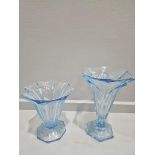 2 Blue Cut Glass Vases & 2 Sylvac Vases