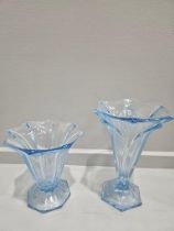 2 Blue Cut Glass Vases & 2 Sylvac Vases