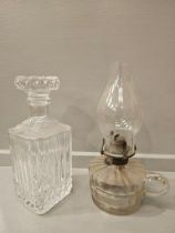 Cut Glass Decanter & Victorian Finger Oil Lamp