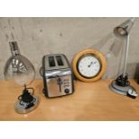 Breville Toaster, Pans, Quartz Clock, 2 Lamps Etc