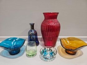 Assorted Coloured Glass Vases, Dishes Etc