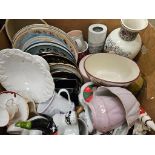 Box Including Assorted Plates, Vases Etc