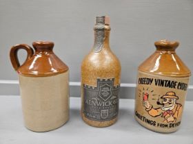 3 Miniature Stoneware Bottles & A Glass Bottle