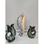 2 Fosters Studio Pottery Fish Vases, 2 Cat Figurines Etc