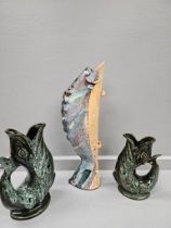 2 Fosters Studio Pottery Fish Vases, 2 Cat Figurines Etc