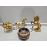 Box Including Brass Lamp, Brass Horse & Cart, Brass Horse, Records, Classic Pen Set Etc