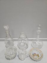 2 Glass Decanters, Storage Jar, Cream & Sugar, Ashtray Etc