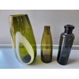 3 Green Coloured Vases Etc