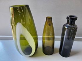 3 Green Coloured Vases Etc