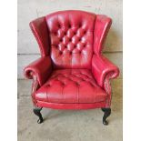 Red Leather Chesterfield Wing Back Chair