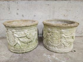 Pair Of Cherub Round Stoneware Planters H26cm W33cm