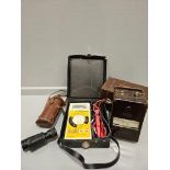Record Minor Insulation Tester, Amp Meter & Monocular In Leather Case