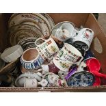 Box Including Assorted Mugs, Plates Etc