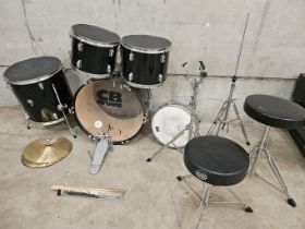 'CB Drums' Drum Kit, Cymbals, Sticks, 2 Stools Etc
