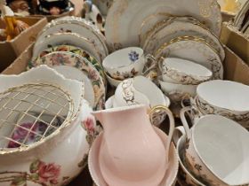 Box Including Aynsley Rose Vase & Assorted Teaware