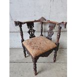 Edwardian Carved Oak Corner Chair H78cm W74cm