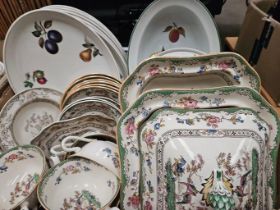 Box Including Copeland Spode Dinnerware, Ironstone Royal Tudor Ware Plates, Royal Worcester Casserol