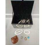 Mirrored Jewellery Box Including Jewellery, Coins, Lapel Badges & Studs Etc