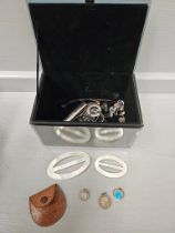 Mirrored Jewellery Box Including Jewellery, Coins, Lapel Badges & Studs Etc