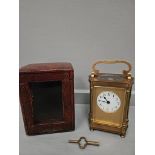 Wm Hope, Hexham Carriage Clock In Leather Case + Key