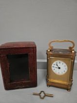 Wm Hope, Hexham Carriage Clock In Leather Case + Key