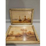 2 Small Oils In Frames - Coastal Scenes H18cm W26cm