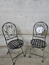 2 Wrought Iron Mosaic Design Patio Chairs