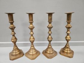 2 Pairs Of Brass Candlesticks H30cm