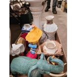 Box Of Assorted Vases, Boot Lamp, China Elephants Etc