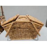 Large Picnic Basket With Wine Holder & Small Table