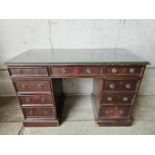 Mahogany Kneehole Writing Desk With Glass Top H78cm W121cm D52cm