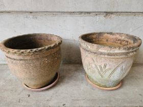 2 Terracotta Planters & Trays H35cm W39cm